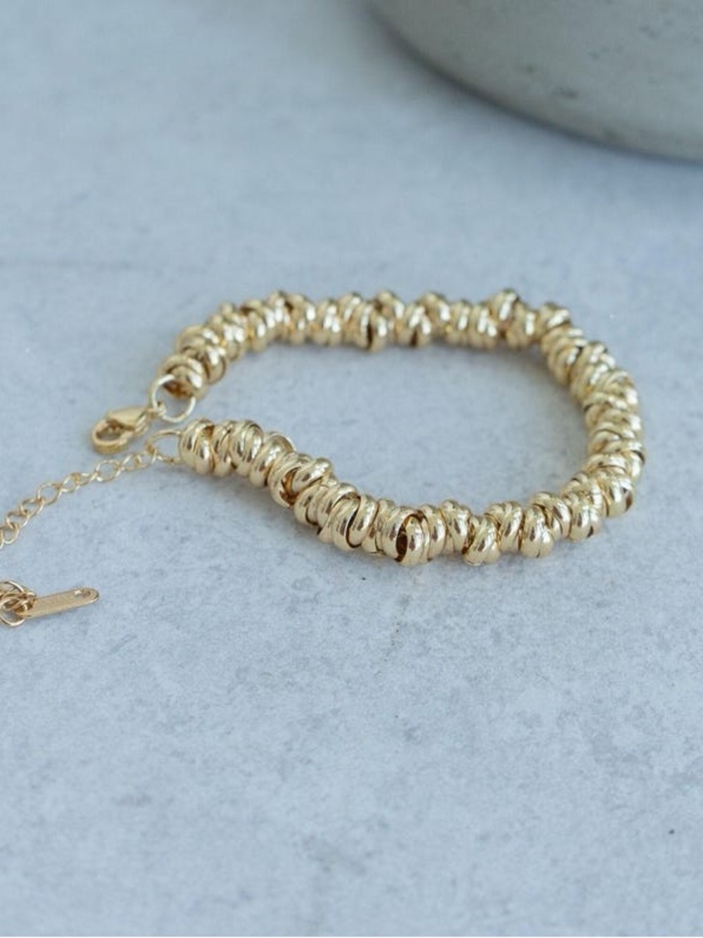 Gold Plated Ribbed Rings Chain Bracelet - Picture 6 of 10